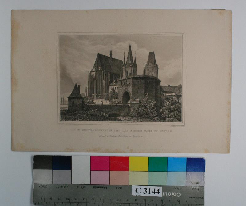 Emil Ernst Höfer - Die  St.  Gotthardskirche  und  das  Prager  Thor  in  Schlau