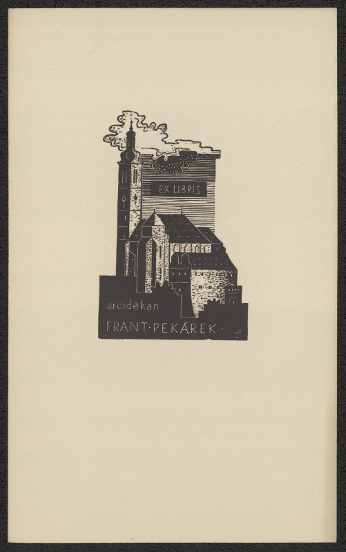 Richard Lander - Ex libris arciděkan Frant. Pekárek. in Richard Lander: Ex libris. Deset dřevorytů. Praha 1930