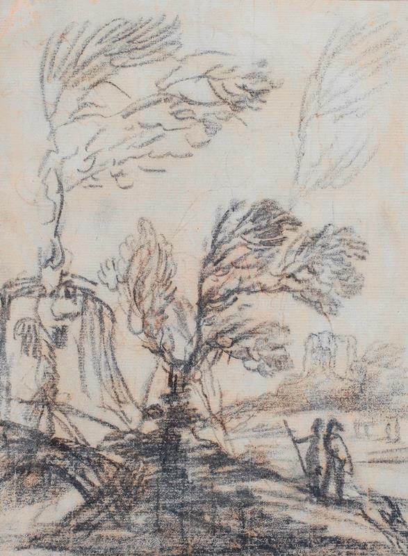 Giov. Franc. Barbieri zv. Guercino (následovník) - Krajina se stromy a dvěma poutníky