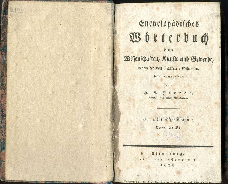 Heinrich August Pierer - Encyclopädisches Wörterbuch der Wissenschaften, Künste und Gewerbe. Dritter Band