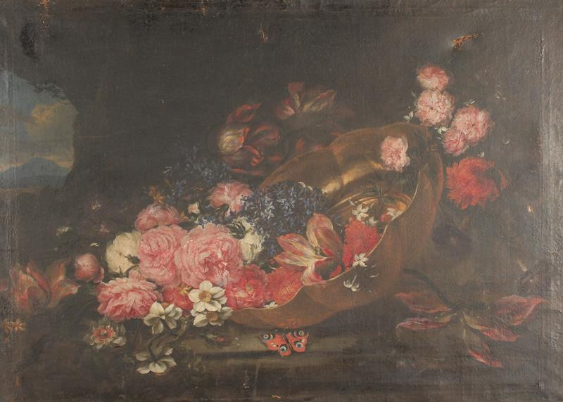 neznámý malíř - Zátiší s květinami a zlatou mísou