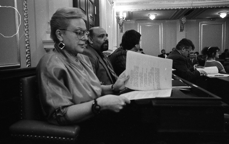 Dagmar Hochová - Poslanci Eva Kalousová a Zdeněk Guži v jednacím sále České národní rady, jaro 1991