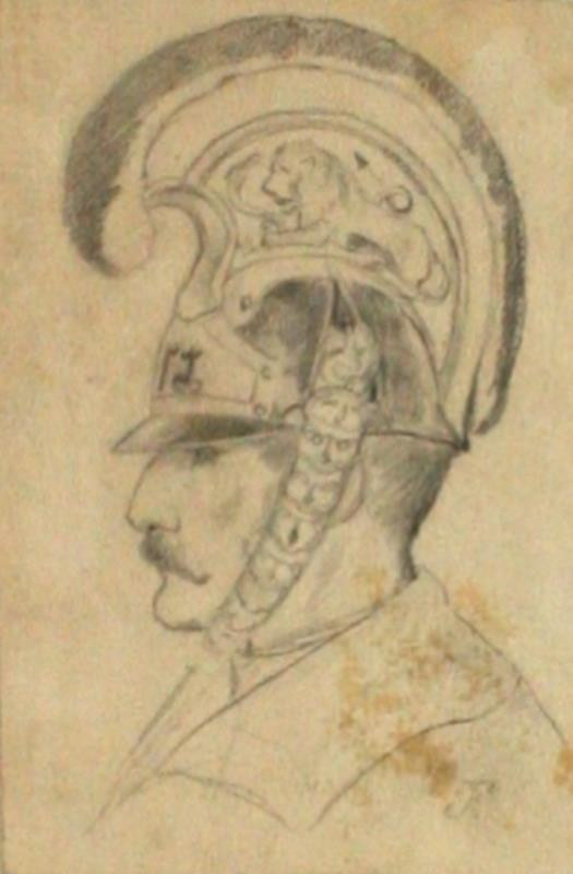 Felix Jenewein - Studie hlavy gardisty (malíř Schillinger)