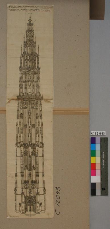 Václav (Wenceslaus) Hollar - Architektonická  kresba  věže  v  Mechelu