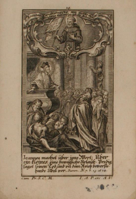 Johann Andreas Pfeffel - Sv.  Jan  v  kázání  oznamuje  svou  smrt
