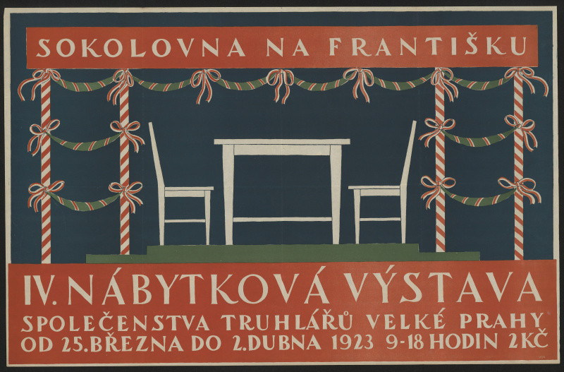 signatura VOS - IV. nábytková výstava společensta truhlářů Velké Prahy 1923, Sokolovna na Františku