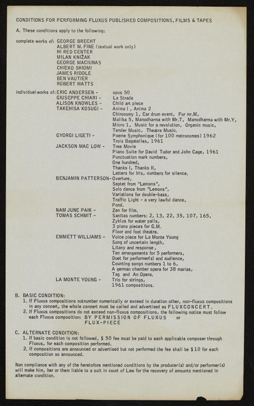 Fluxus - Conditions for Performing Fluxus Published Compocitions, Film & Tapes