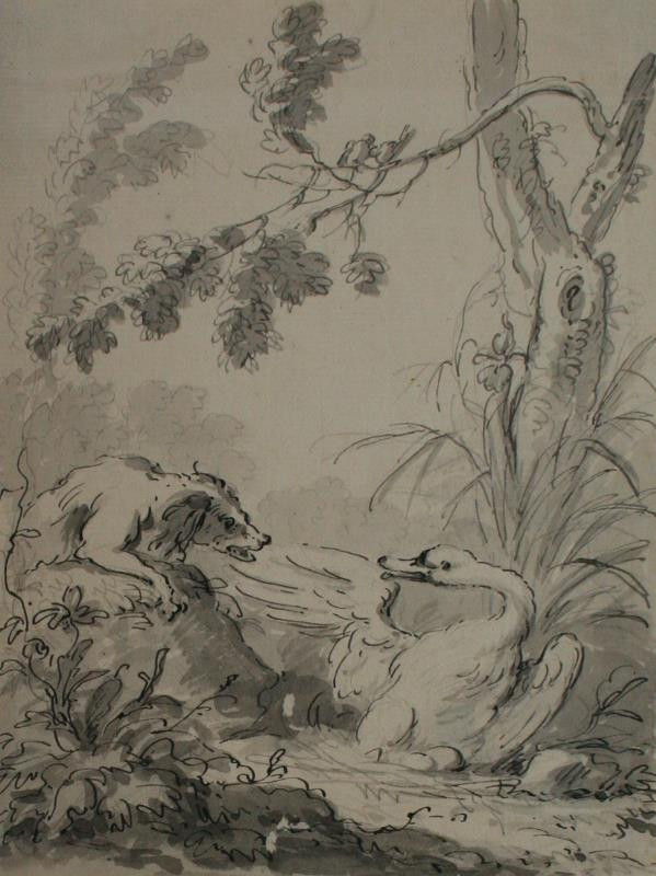 Melchior d` Hondecoeter - Pes napadající labuť