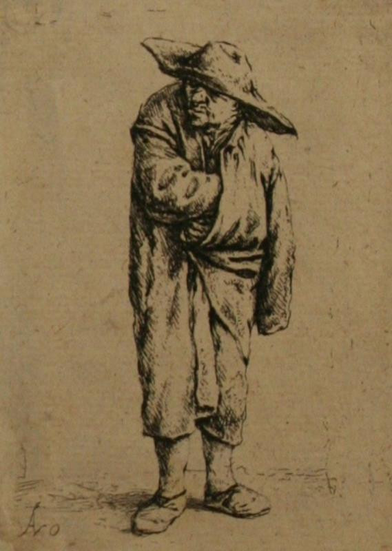 Adriaen van Ostade - Žebrák v klobouku a plášti