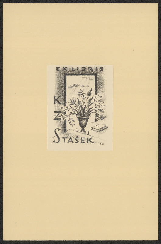 Rudolf (Ruda) Kubíček - Ex libris K. Z. Stašek. in Ruda Kubíček, Druhý soubor ex libris. Litografie. Uherské Hradiště 1929