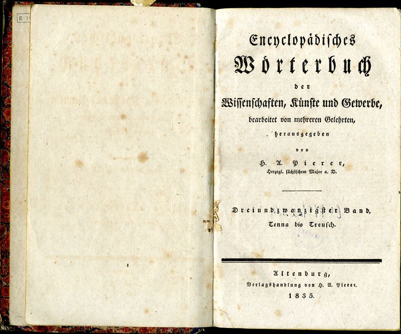 Heinrich August Pierer - Encyclopädisches Wörterbuch der Wissenschaften, Künste und Gewerbe. Deiundzwanzigster Band