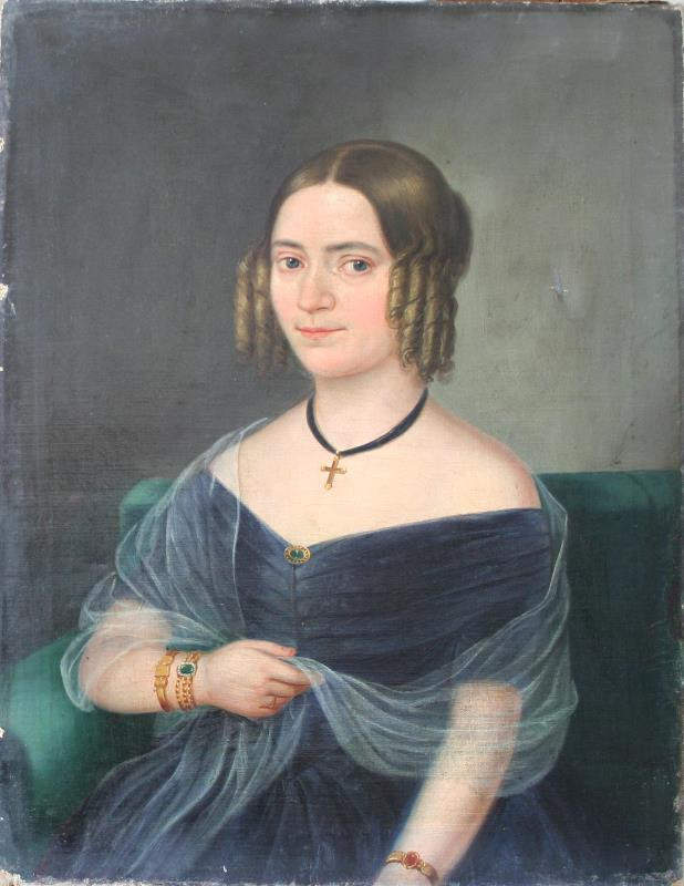 neznámý malíř - Portrét dekoltované dámy s křížkem na krku