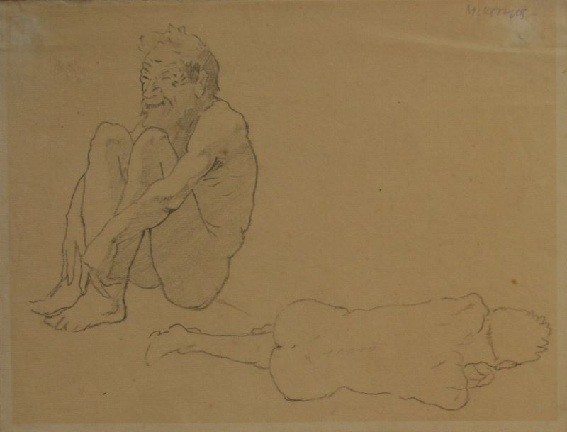 Josef Multrus - Studie sedícího a ležícího muže