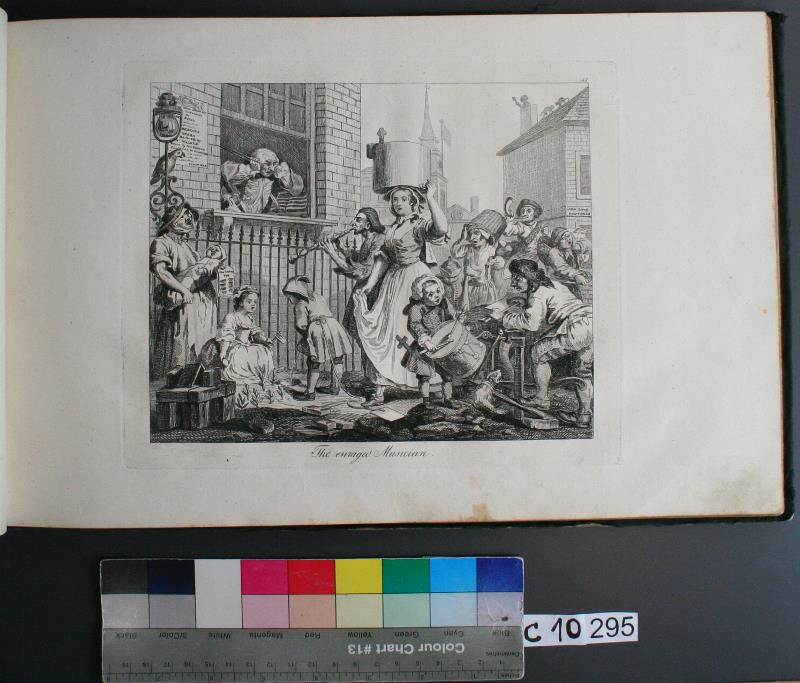 William Hogarth - The enraged Musician. in Hogarths Kupferstiche