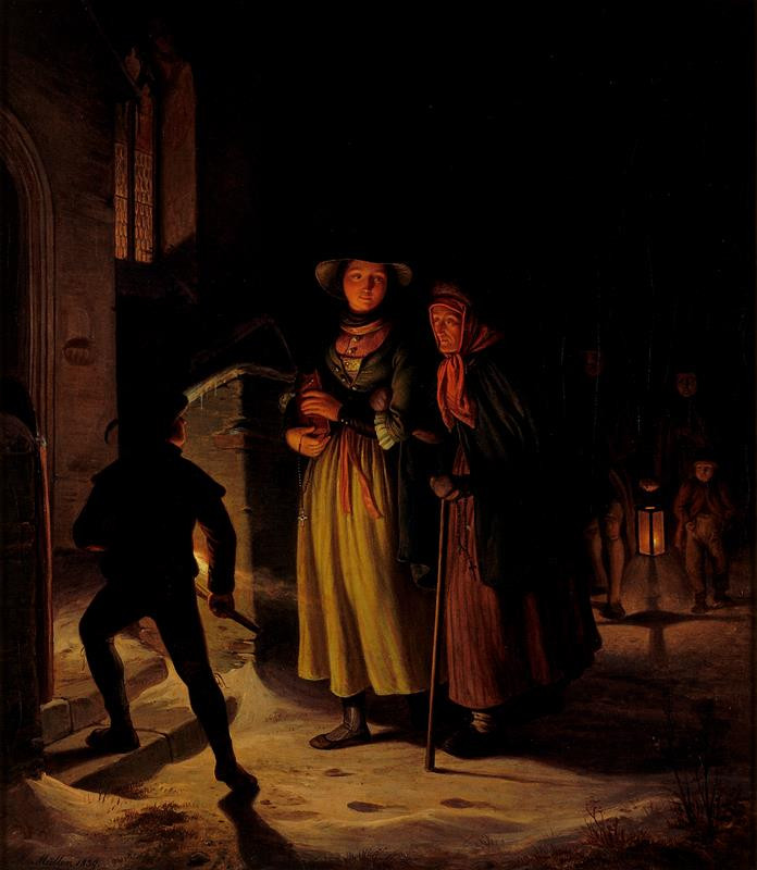 Carl Friedrich Moritz Müller - Noční scéna (Cestou na půlnoční)