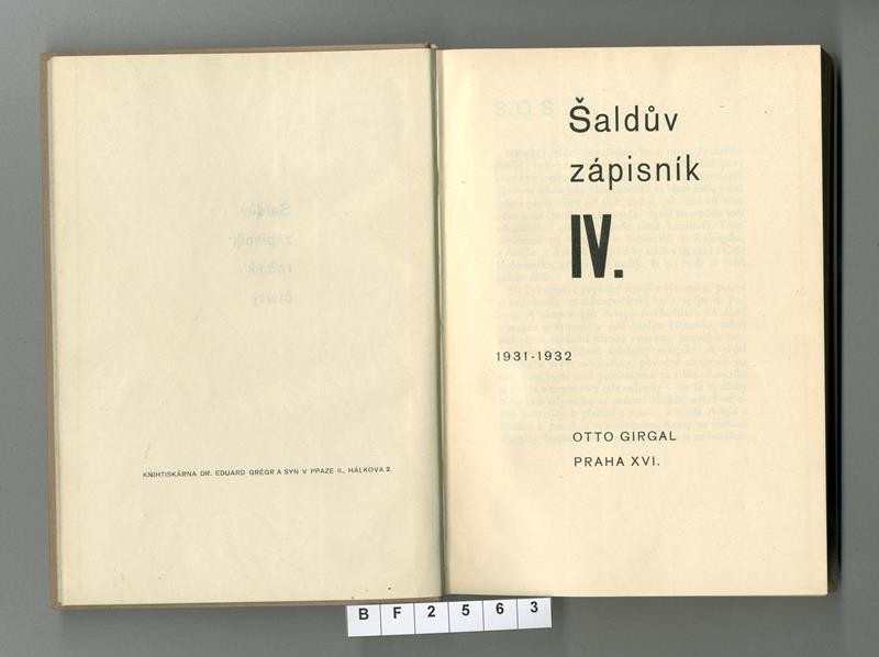 František Xaver Šalda, Otto Girgal - Šaldův zápisník IV. 1931-1932