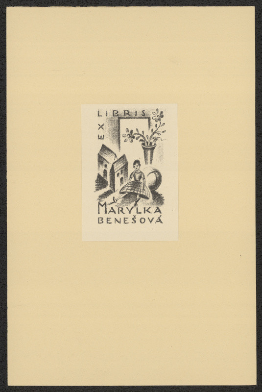 Rudolf (Ruda) Kubíček - Ex libris Marylka Benešová. in Ruda Kubíček, Druhý soubor ex libris. Litografie. Uherské Hradiště 1929