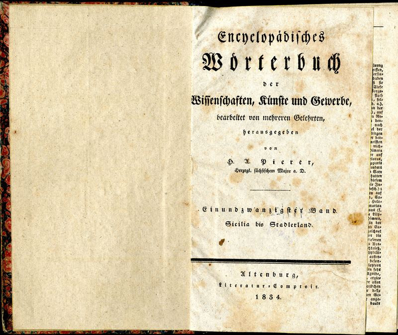 Heinrich August Pierer - Encyclopädisches Wörterbuch der Wissenschafte, Künste und Gewerbe. Einundzwanzigsten Band