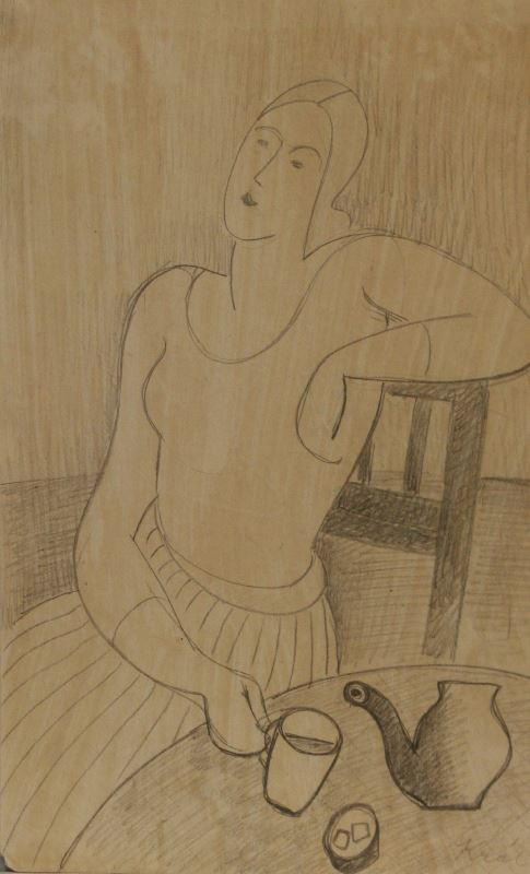 Jaroslav Král - Sedící žena u stolu s kovicí