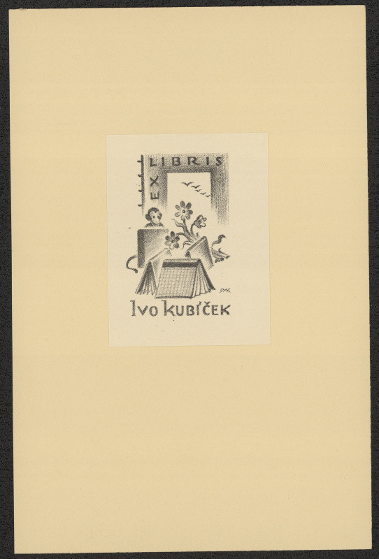 Rudolf (Ruda) Kubíček - Ex libris Ivo Kubíček. in Ruda Kubíček, Druhý soubor ex libris. Litografie. Uherské Hradiště 1929