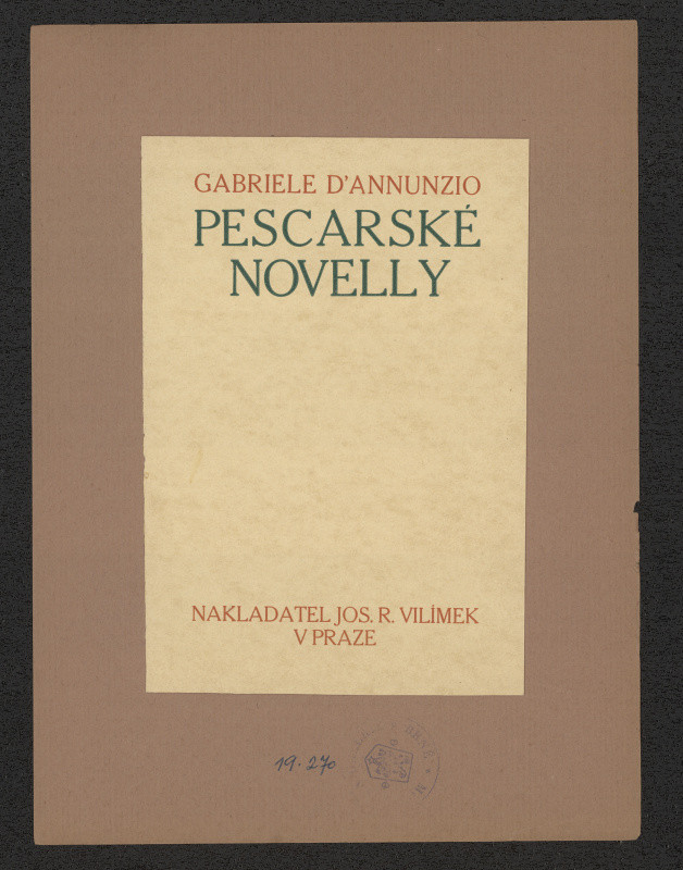 neurčený autor - Gabriele D´Annunzio; Pescarské novelly