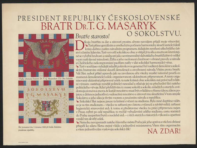 Jaroslav Benda (?) - President republiky bratr Dr. T.G. Masaryk o sokolstvu