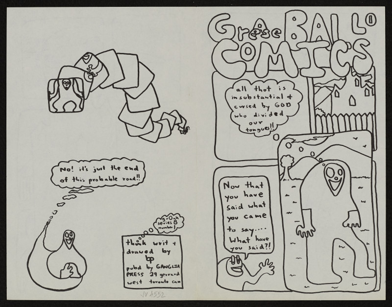Barrie Phillip Nichol - Grease Ball Comics, Ganglia Press, grOnk series 8#1, 1970, Toronto Kanada