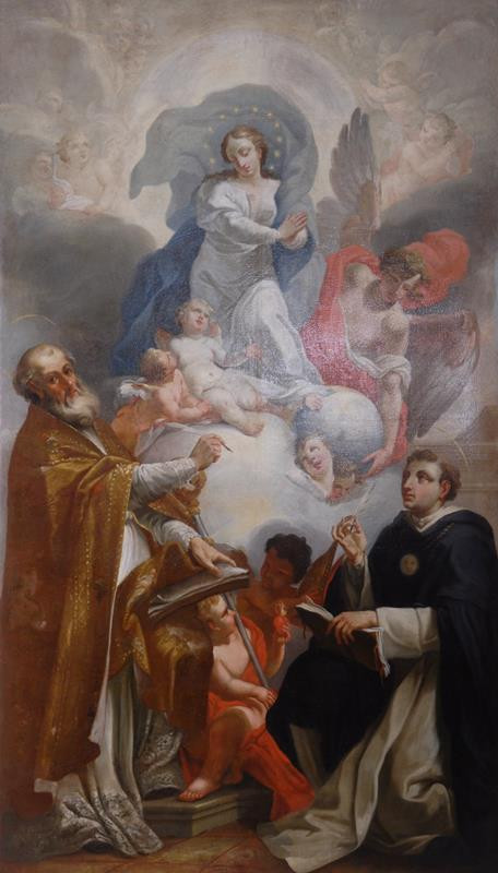neznámý malíř rakouský - Immaculata adorovaná sv. Augustinem a Tomášem Akvinským