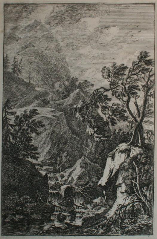 Joachim Franz Beich - Hornatá krajina s vodopádem a dvěma muži