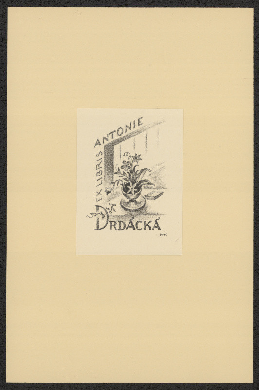 Rudolf (Ruda) Kubíček - Ex libris Antonie Drdácká. in Ruda Kubíček, Druhý soubor ex libris. Litografie. Uherské Hradiště 1929