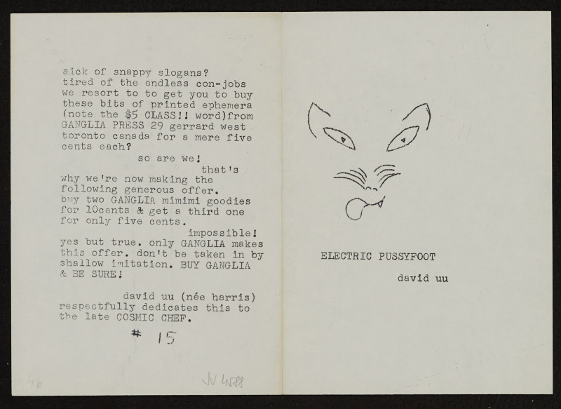 Barrie Phillip Nichol - Electric Pussyfoot, 5 ? Mini Mimeo Series # 15, Ganglia Press Toronto Kanada