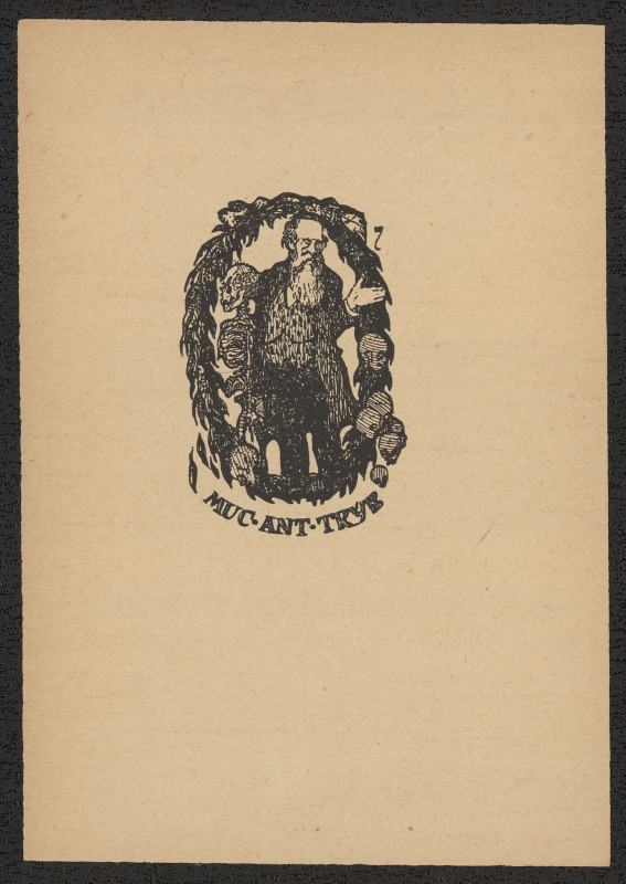 Jan Konůpek - MUC. Ant. Trýb. in Patnáct knižních značek Jana Konůpka pro členy kroužku sběratelů exlibris. Plzeň 1912