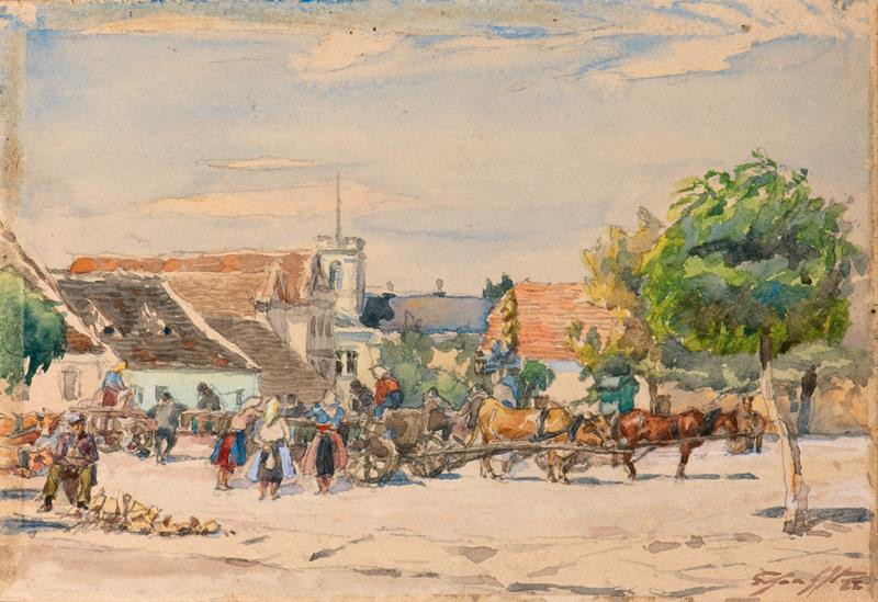 Ludvík Ehrenhaft - Trh ve Veselí nad Mor. (Na návsi)