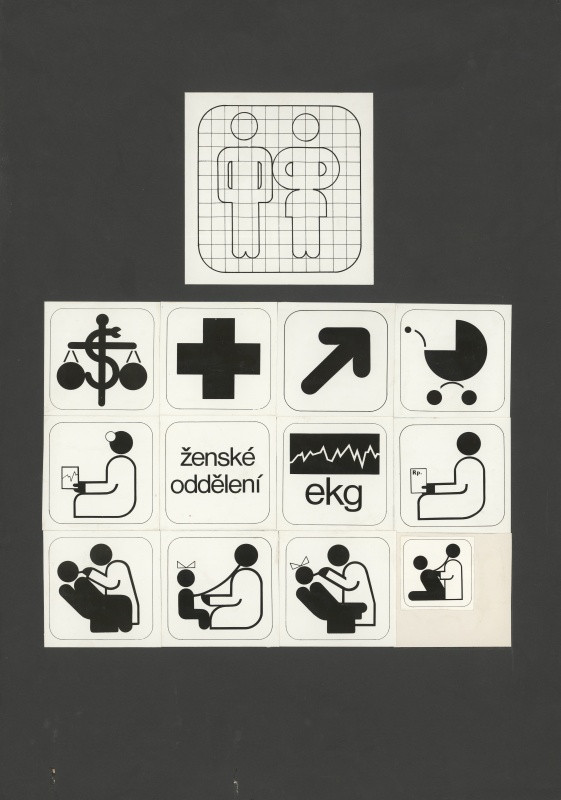 Jan Rajlich st. - 13 informačních piktogramy pro Zdravotní středisko Brno, Kohoutovice