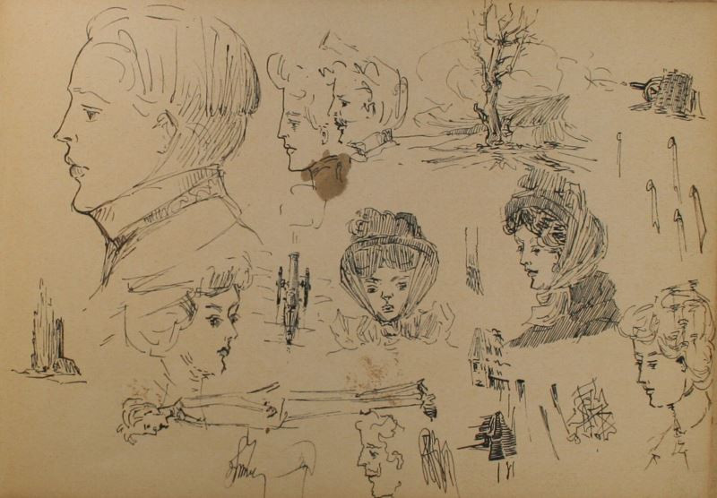 Josef Šíma - List ze skicáku (studie hlav)