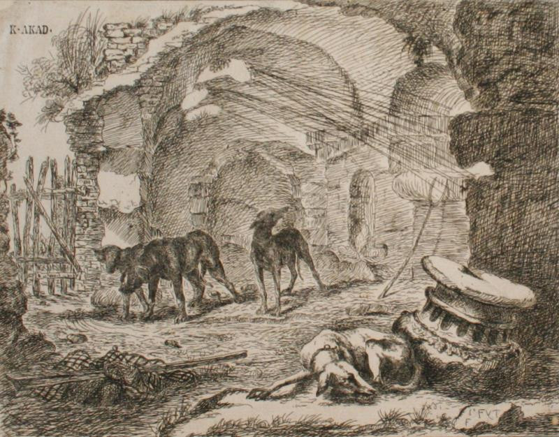 Jan Fyt (Fijt) - Honící psi v ruinách