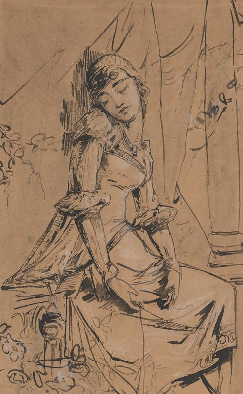 Alfons Mucha - Studie sedící postavy