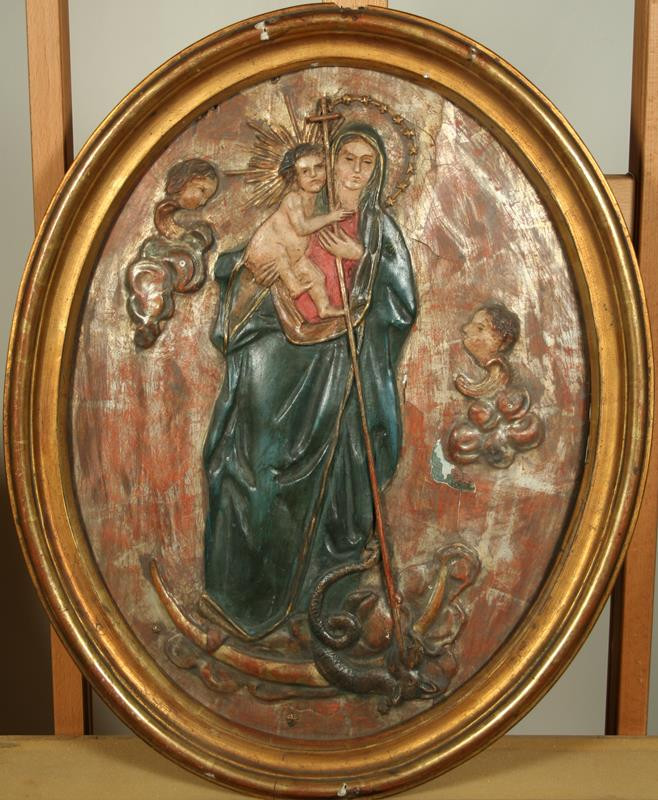 neznámý řezbář moravský rustikální - P. Maria Vítězná (Madona s Ježíškem)