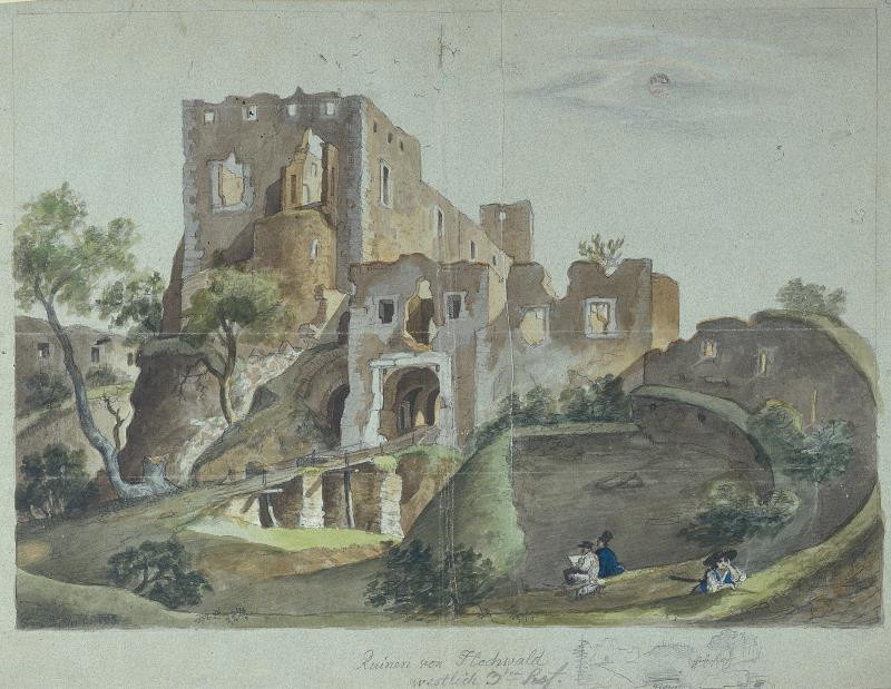 František (Franz) Richter - Zříceniny hradu Hukvaldy od západu