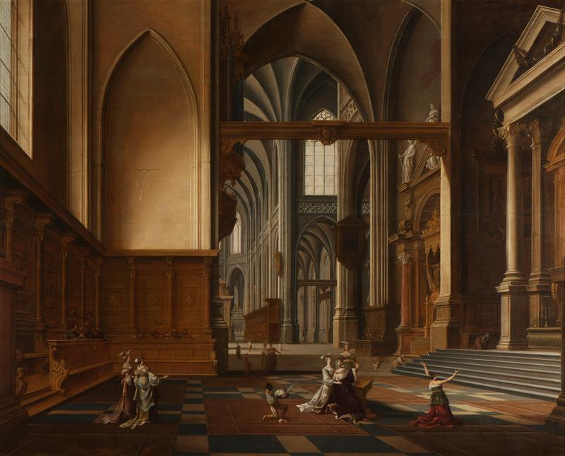 Bartholomeus van Bassen - Interiér gotického kostela s modloslužbou krále Šalamouna