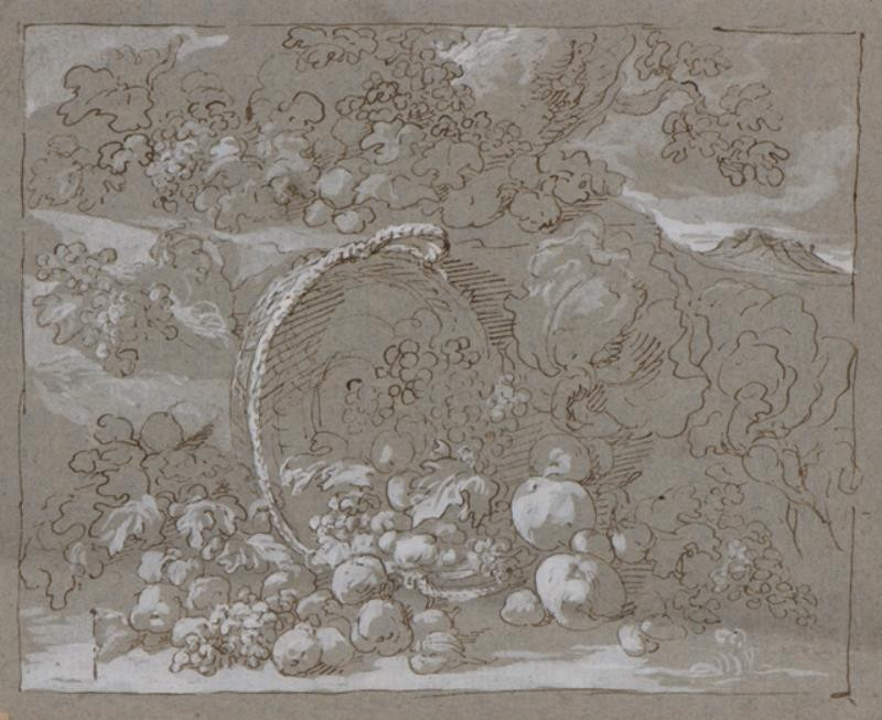Johann Carl Loth zv. Carlotto - Venuše, Vulkán a Amor, verso: Zátiší s ovocem