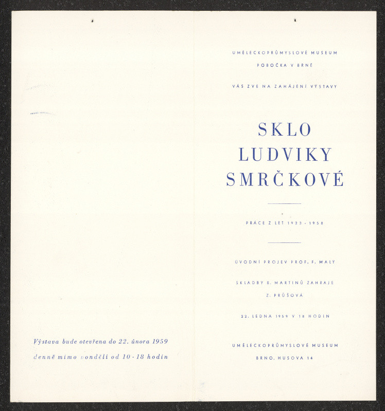 Stanislav Kovář - Výstava skla Ludviky Smrčkové, práce z let 1923 -1958, UPM Brno