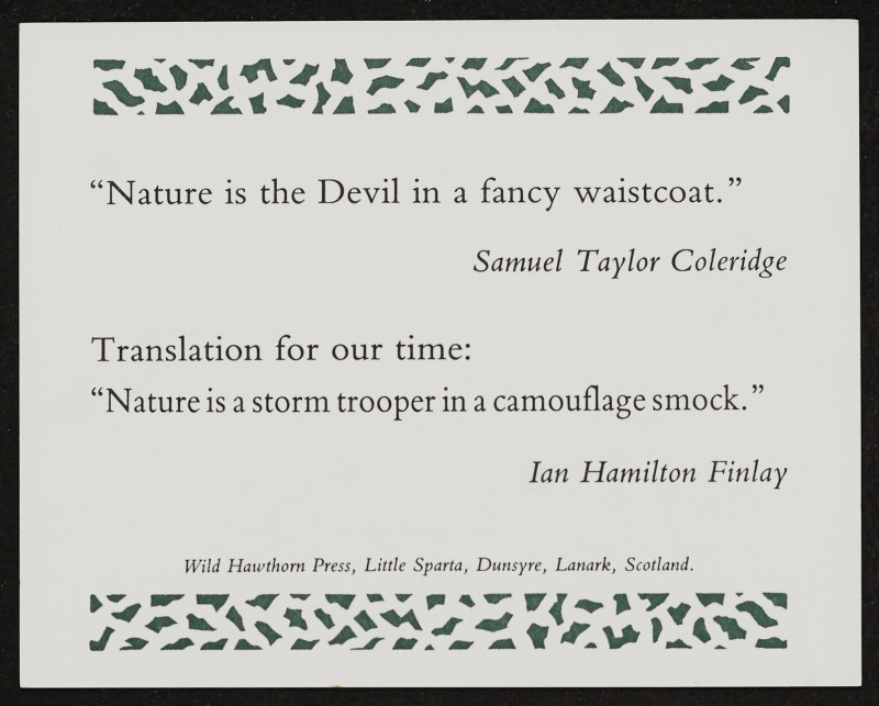 Ian Hamilton Finlay - Nature is the Devil in a fancy waistcoat