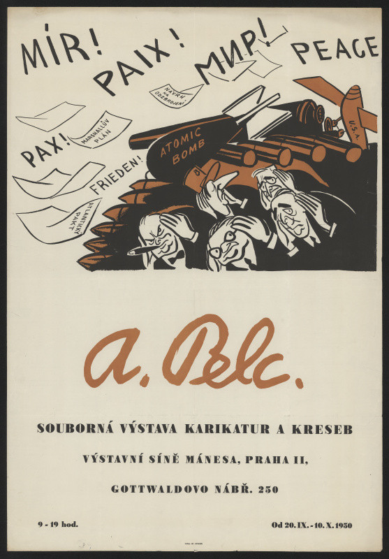 Antonín Pelc - A. Pelc, souborná výstava karikatur a kreseb, Mánes Praha 1950