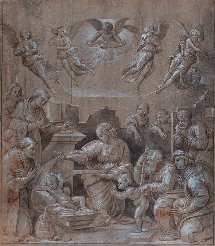 Tommaso di Andrea Vincidor - Klanění pastýřů s donátorem Lvem X. a jeho dvěma nepoty