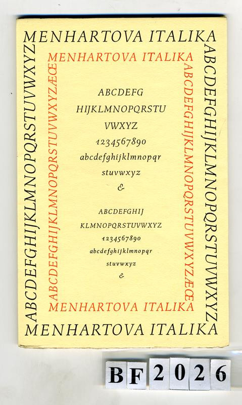 Oldřich Menhart, Průmyslová tiskárna - Menhartova italika ve vydání The monotype Corporation London.