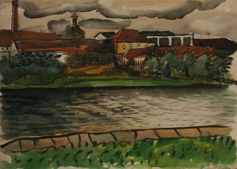 Vlastislav Hofman - Krajina s továrnou u řeky