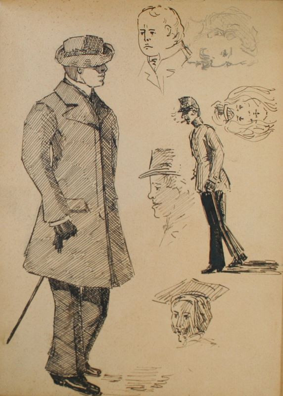 Josef Šíma - List ze skicáku (portrétní studie, studie k autoportrétu))