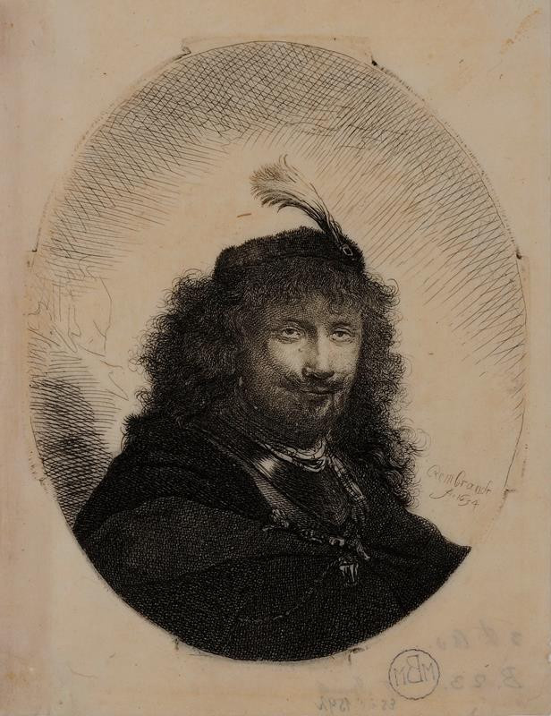 Rembrandt van Rijn - Vlastní podobizna v čapce s chocholem z peří