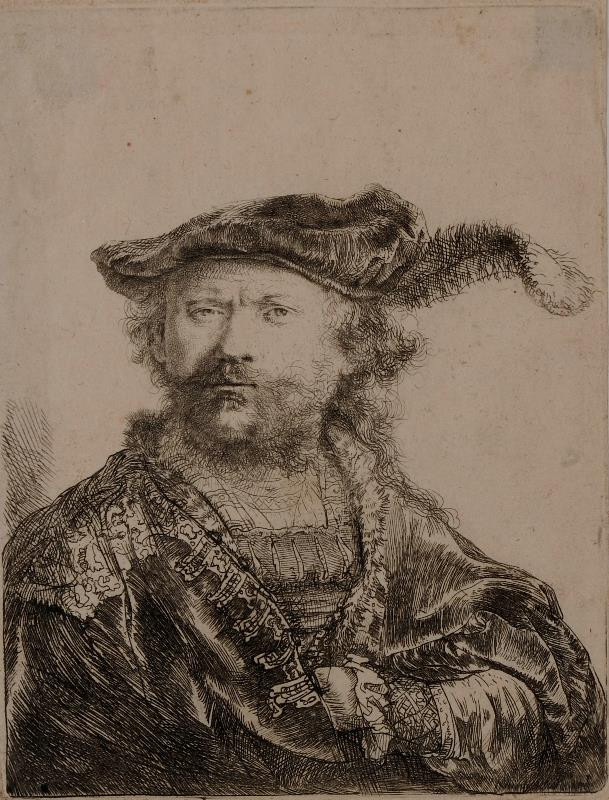 Rembrandt van Rijn - Vlastní podobizna v baretu s perem